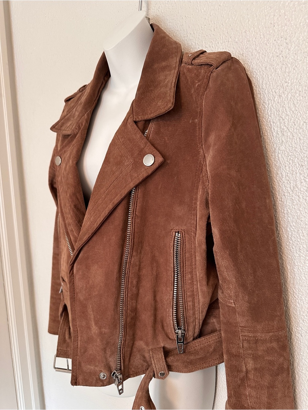 Blank NYC Brown Genuine Suede Leather Moto biker Jacket coffee bean brown L - Picture 3 of 10